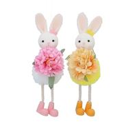 Gisela Graham Fabric Flower Bunny Easter Decorations, Set of 2, Pink and Yellow