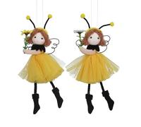 Gisela Graham Fabric Girl Bumble Bee Easter Decorations, Set of 2, Yellow