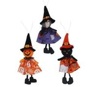 Gisela Graham Fabric Hanging Halloween Decorations, Set of 3 - Witch, Cat & Pumpkin People