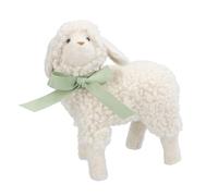 Gisela Graham Fabric White Lamb Standing Ornament with Green Bow, 17cm