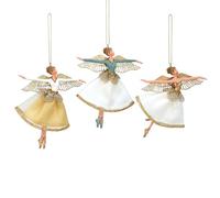 Gisela Graham Fairy in Cream Gold & Green Fabric& Resin 13 Centimetre Fairy Decoration, set of 3 Assorted