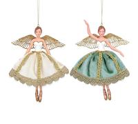 Gisela Graham Fairy in Cream Gold & Green Fabric& Resin 14 Centimetre Fairy Decoration, set of 2 Assorted
