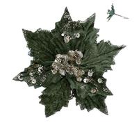Gisela Graham Faux Green Fabric Poinsettia Clip with Gold Glitter Christmas Decoration