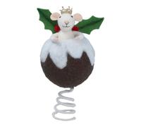 Gisela Graham Felt Mouse in Christmas Pudding Tree Topper