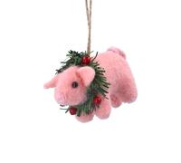 Gisela Graham Felt Pig With Wreath Christmas Decoration