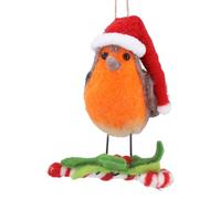 Gisela Graham Felt Robin with Candy Cane Christmas Tree Decoration