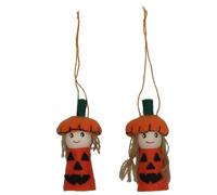 gisela graham Felt/Wood Pumpkin Kids Mini Hanging Decoration Decoration Set of 2