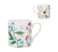 Gisela Graham Floral Bone China Mug, White with Bright Meadow Flowers Pattern, 375ml, Dishwasher Safe