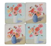 Gisela Graham Floral Coasters, Watercolour Poppy Design, Set of 4