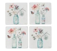 Set of 4 resin coasters - pastel bud vase design by Gisela Graham