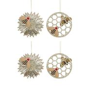 Gisela Graham Fretwork Wood Honeycomb Bee Decorations, set of four
