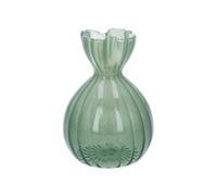 Gisela Graham Frill Top Glass Bud Vase, Green, Ribbed, 11cm