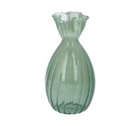 Gisela Graham Frill Top Tall Glass Bud Vase, Green, Ribbed, 13.5cm