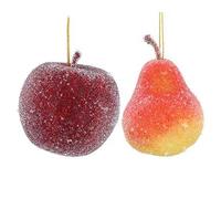 Gisela Graham Frosted Apple & Pear Christmas Decorations - set of two
