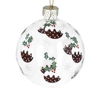 Gisela Graham Glass Bauble with Christmas Pudding Design