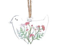 Gisela Graham Glass Bird Decoration, Pink Meadow Flowers, 8cm