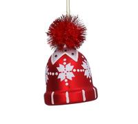 Gisela Graham Glass Bobble Hat Christmas Bauble, Red, Nordic, 8cm