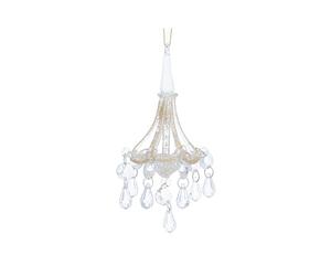 Gisela Graham Glass Chandelier Christmas Tree Decoration, Gold Beading, Clear Crystal Drops, 14cm