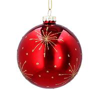 Gisela Graham Glass Christmas Bauble 8cm - Red w Gold Glitter Snowflakes