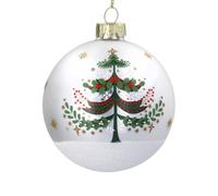 Gisela Graham Glass Christmas Bauble, Alpine Tree Design, White, Round, 8cm