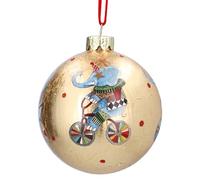 Gisela Graham Glass Christmas Bauble, Circus Elephants, Gold, Round, 8cm