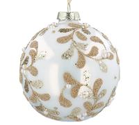 Gisela Graham Glass Christmas Bauble, Cream with Gold Beaded Vines, 10cm