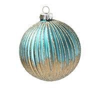 Gisela Graham Glass Christmas Bauble/Decoration 8cm - Turq/Gold Ribbed