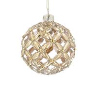 Gisela Graham Glass Christmas Bauble, Gold Pillow Trellis, Clear, Round, 8cm