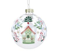 Gisela Graham Glass Christmas Bauble, Nordic House, Clear, Round, 8cm
