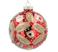 Gisela Graham Glass Christmas Bauble, Red and Gold, Beaded Detail, Round, 8cm