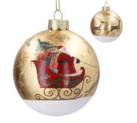 Gisela Graham Glass Christmas Bauble, Santa on Sleigh, Gold Foil, Round, 8cm