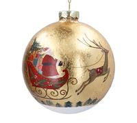 Gisela Graham Glass Christmas Bauble, Santa on Sleigh, Gold, Round, 10cm
