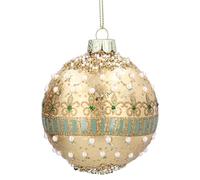 Gisela Graham Glass Christmas Bauble with Pearls and Jewels, Gold, Round, 8cm