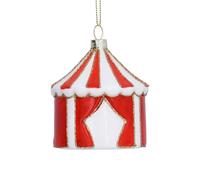 Gisela Graham Glass Circus Tent Christmas Tree Hanging Decoration, Red and White, 8cm