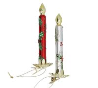 Gisela Graham Glass Clip-on Candle Christmas Tree Decorations, Red and Silver, 15cm, Set of 2