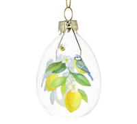 Gisela Graham Glass Easter Egg Decoration, Lemon and Blue Bird Design, Clear