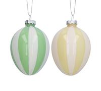 Gisela Graham Glass Easter Egg Decoration, Yellow and Green Stripe, Set of 2
