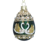 Gisela Graham Glass Egg Christmas Bauble with Swan Design, Green and Gold, 7cm
