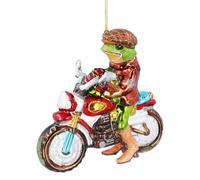 Gisela Graham Glass Frog on Motorbike Christmas Tree Decoration