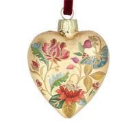 Gisela Graham Glass Heart Christmas Bauble, Floral Design, Gold, 6cm