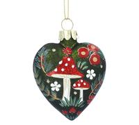 Gisela Graham Glass Heart Christmas Bauble, Toadstool Design, Green, 8cm
