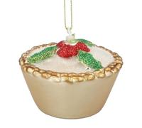 Gisela Graham Glass Mince Pie Christmas Tree Decoration, White and Gold with Holly Design, 8 cm
