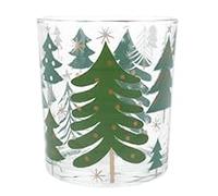 Gisela Graham Glass Tea Light Holder with Green Chistmas Trees - Large