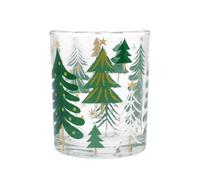 Gisela Graham Glass Tea Light Holder with Green Christmas Trees