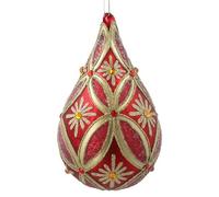 Gisela Graham Glass Teardrop Christmas Bauble, Red and Gold, 15cm