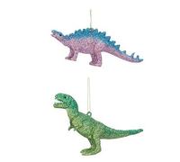 Gisela Graham Glittered Dinosaur Christmas Decorations, set of 2