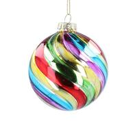 Gisela Graham Gloss Rainbow Spiral Glass Bauble 8cm