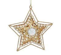 Gisela Graham Gold Glittered 3D 2-Sided Metal Diamanté Star Christmas Tree Decoration