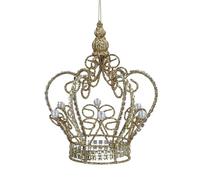 Gisela Graham Gold Sparkling Wire and Pearl Crown 12 Centimetre Hanging Decoration