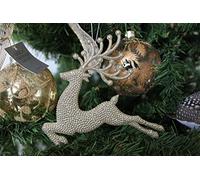 Gisela Graham Gorgeous Gold glittery reindeer Christmas Tree Decoration (jumping)